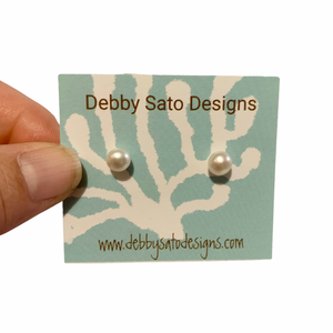 Dainty Freshwater White Pearl Stud Earrings (Sterling Silver)