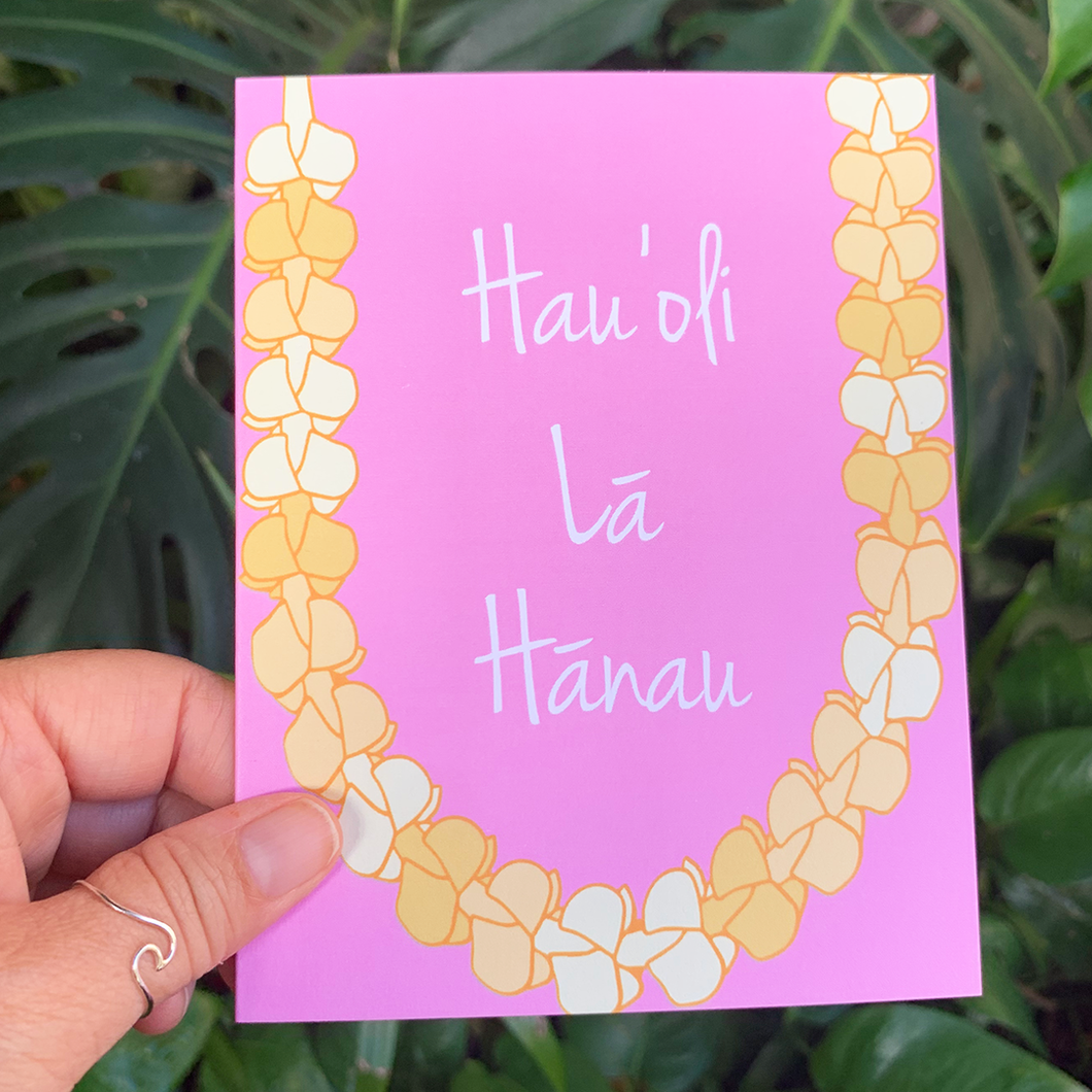 Puakenikeni Hau'oli Lā Hānau Hawaiian Birthday Greeting Card Pink