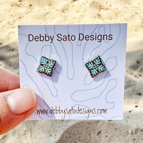 'Ulu (Breadfruit) Ulu Quilt Teal Stud Earrings