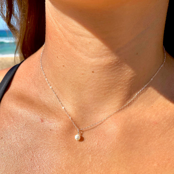 Tiny Pearl Necklace (Sterling Silver)