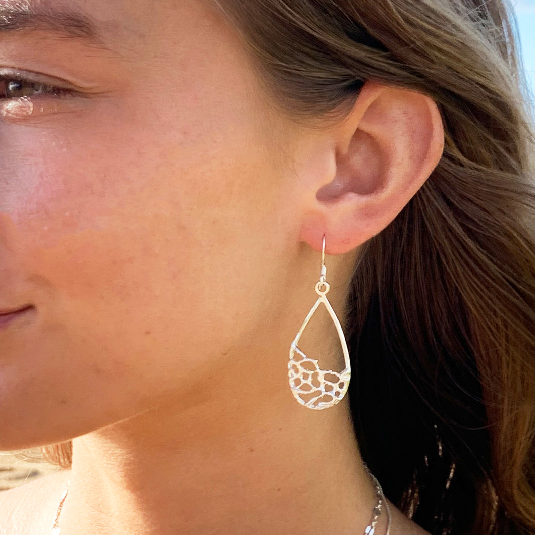 Fan Coral Teardrop Earrings (Sterling Silver) - Debby Sato Designs