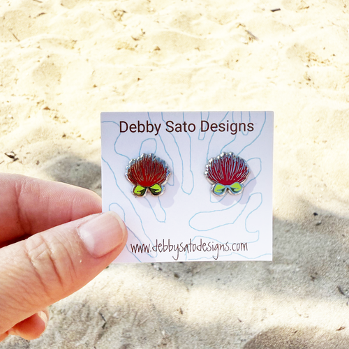 'Ōhi'a Lehua  Ohia Lehua Enamel Stud Earrings