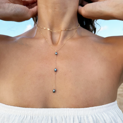 Kahakai Dainty Gray Freshwater Pearl Y Necklace