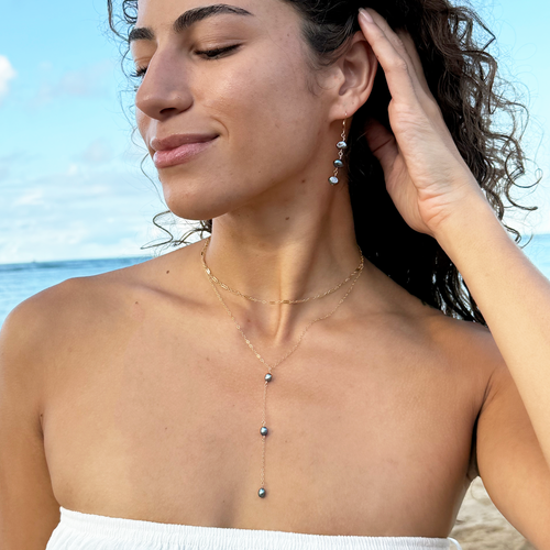 Kahakai Dainty Gray Freshwater Pearl Triple Earrings