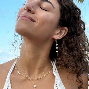 Kahakai Dainty White Freshwater Pearl Triple Earrings