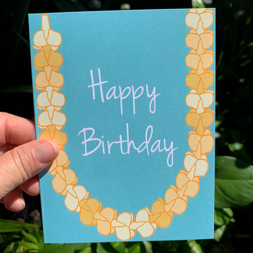 Puakenikeni Birthday Greeting Card Blue (English)