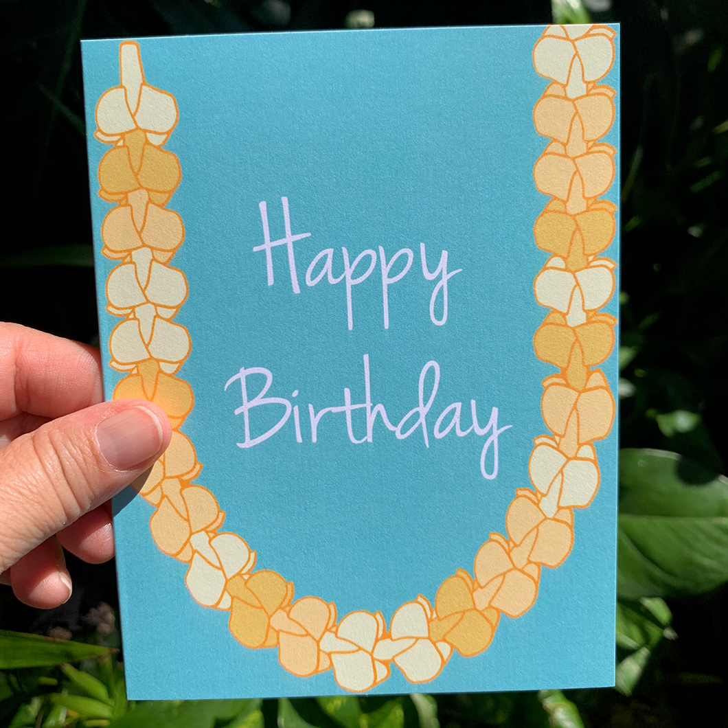 Puakenikeni Birthday Greeting Card Blue (English)