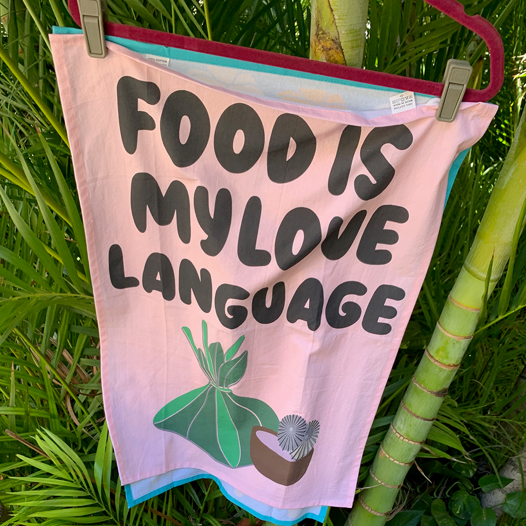 Food Is My Love Language Flour Sack Dish Towel Pink