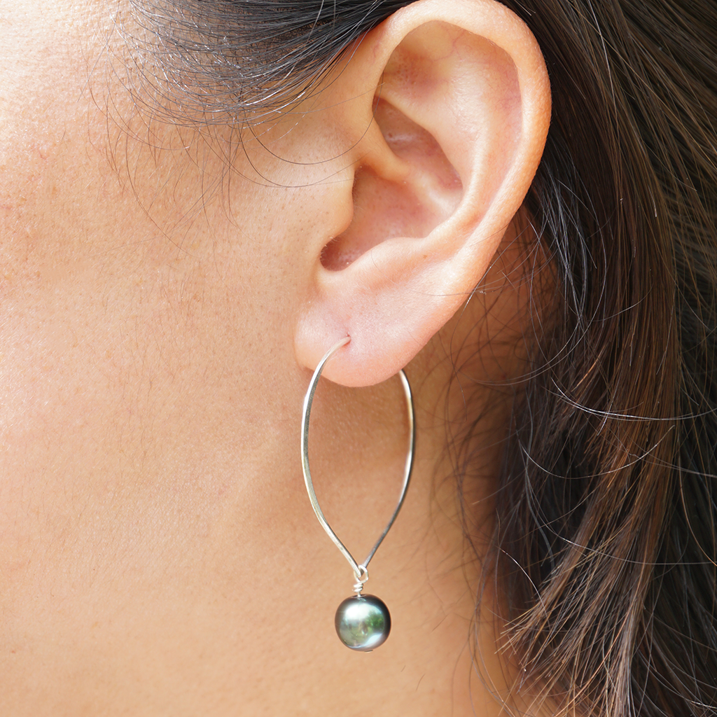 Tahitian Pearl Lotus Earrings (Sterling Silver) - Debby Sato Designs