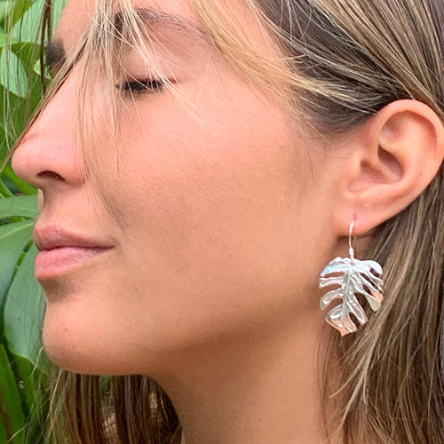 Monstera Earrings Large (Sterling Silver) - Debby Sato Designs