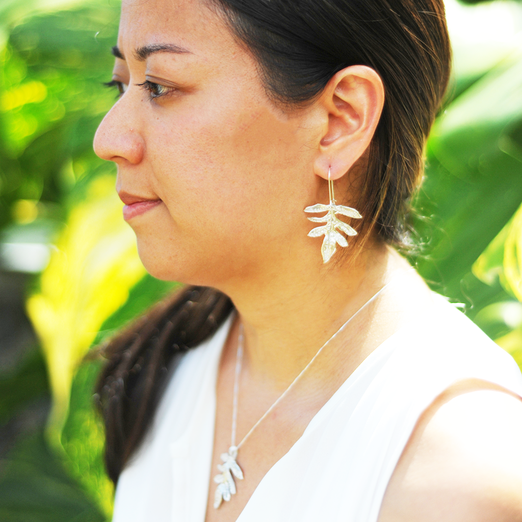 Lau'ae Earrings + Necklace Set (Sterling Silver)