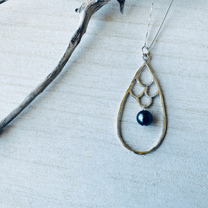 Mermaid Teardrop and Tahitian Pearl Necklace (Sterling Silver) - Debby Sato Designs