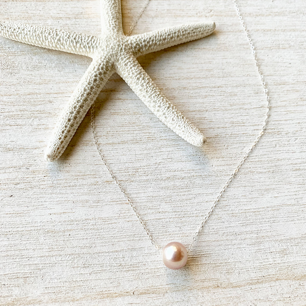 Pink Floating Edison Pearl Necklace (Sterling Silver)