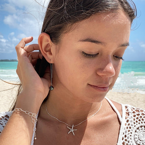 Adriana Tahitian Pearl Earrings (Sterling Silver)