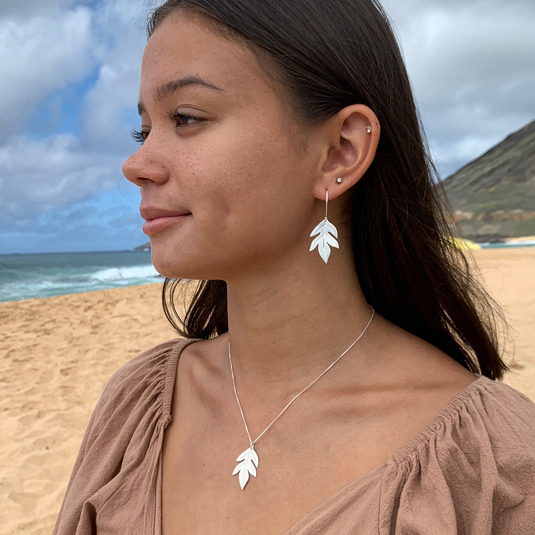 Ulu Leaf store Earrings, Breadfruit Leaf earrings, Silver Dangle Earrings, Silver Leaf Earrings, Lightweight Earrings, Hawaiian Nature Jewelry